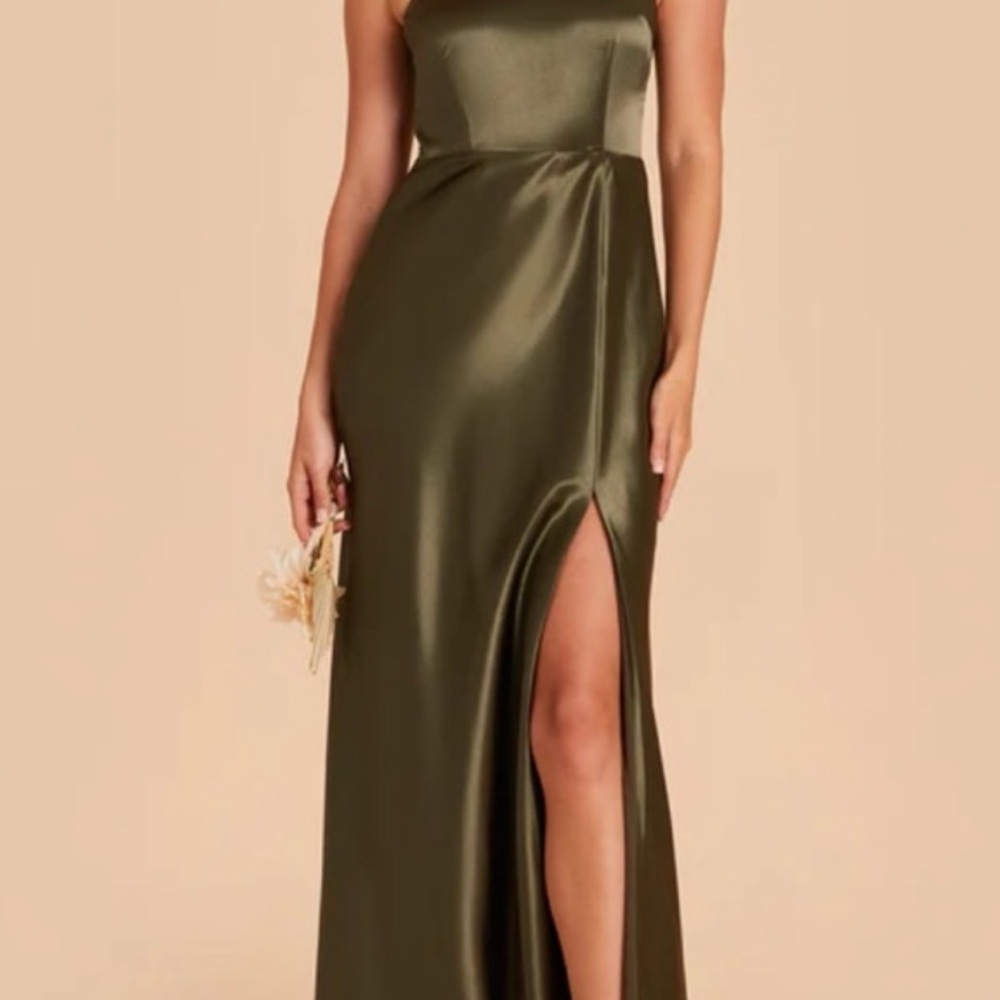 Buddy Grey Olive Green Satin Bridesmaid Dress